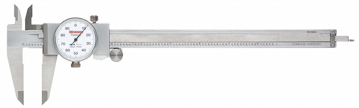 Dial Caliper, 8 In, 0.001 Grad, White