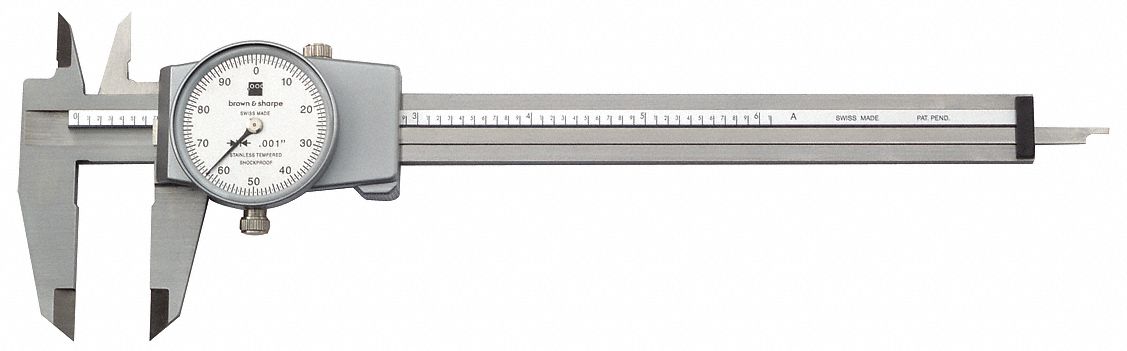 Dial Caliper, 6 In, 0.001 In Grad, White