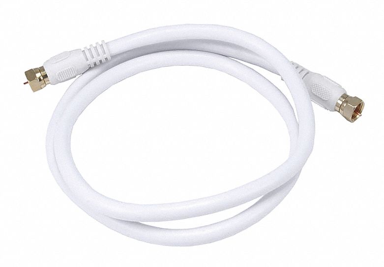 Coax Cable, RG-6, F-Type Conn, White, 3 ft.
