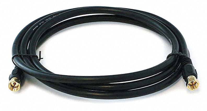 Coax Cable, RG-6, F-Type Conn, Black, 6 ft.