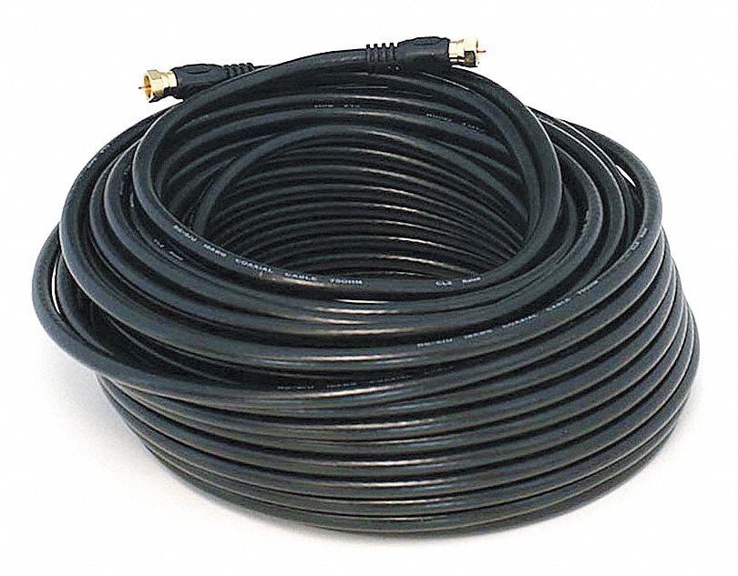 Coax Cable, RG-6, F-Type Conn, Blk, 100 ft.
