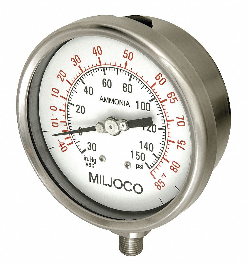 Ammonia Gauge, Filled, 2.5 In Vac to150psi