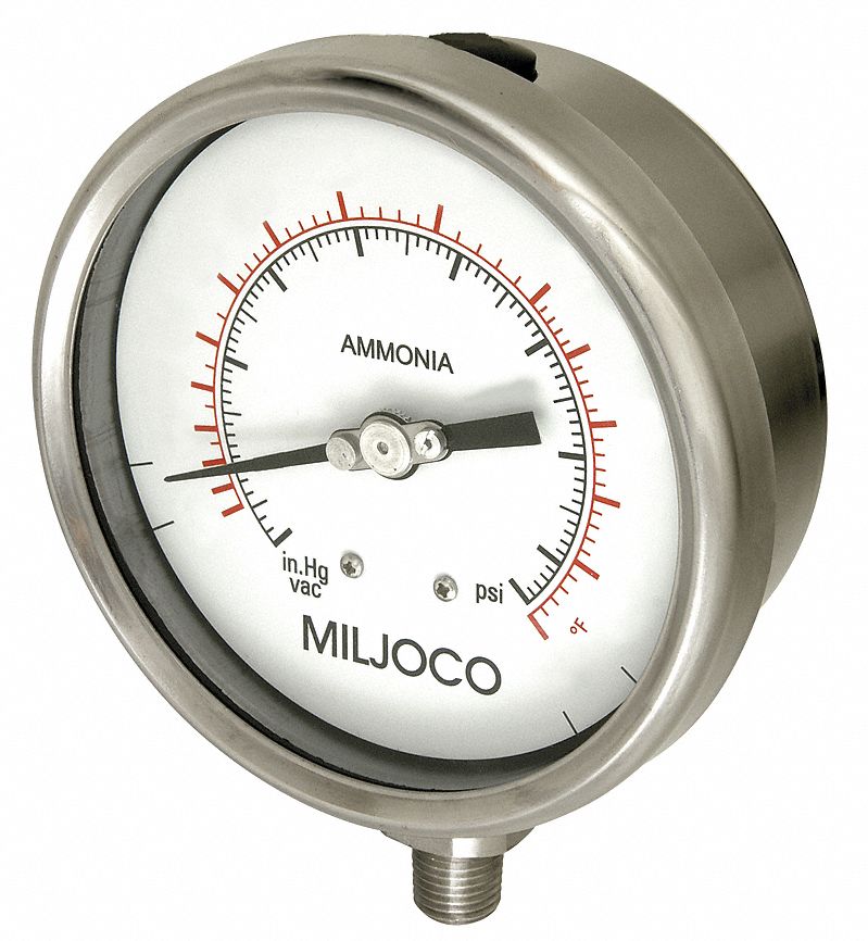 Ammonia Gauge, Filled, 2.5 In Vac to300psi