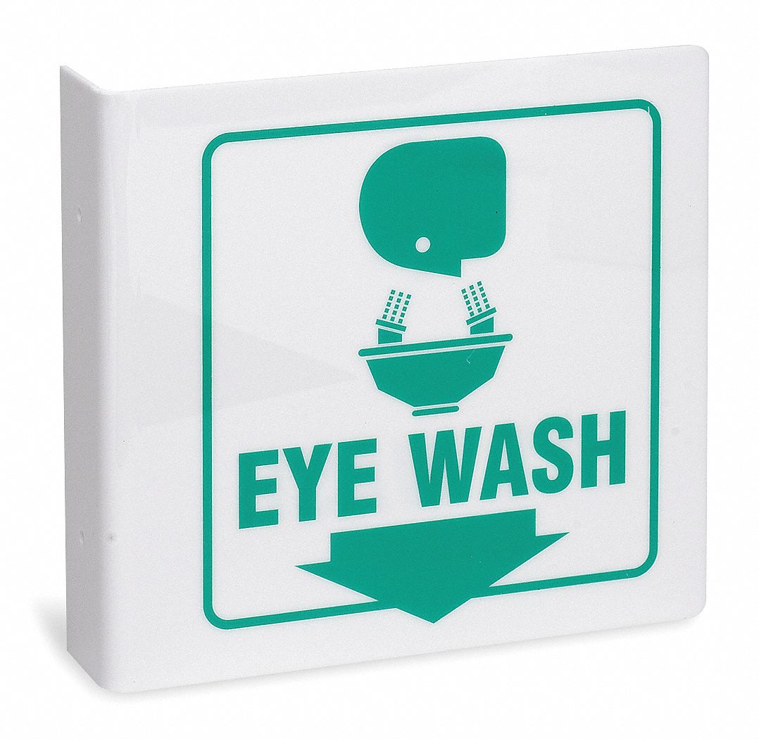 Eye Wash Sign, 8 x 8In, GRN/WHT, Eye Wash