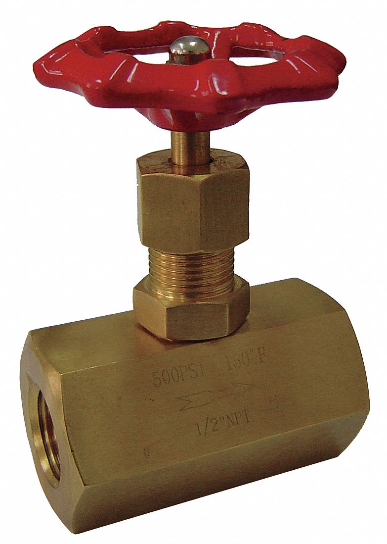 Needle Valve, 1/2 In NPT, 500 psi, Brass