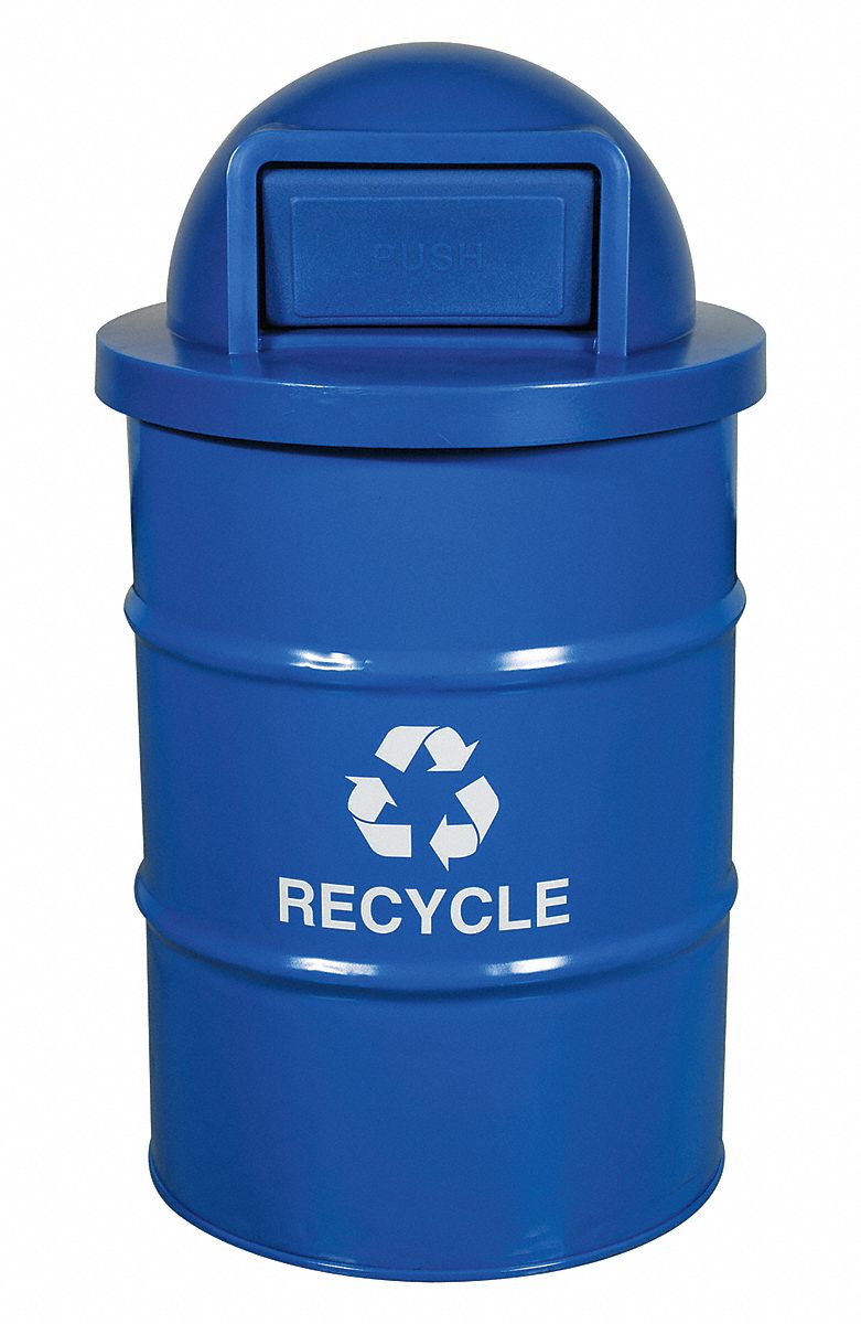 Drum, 55 gal, Plastic Lid w/door, Recycle