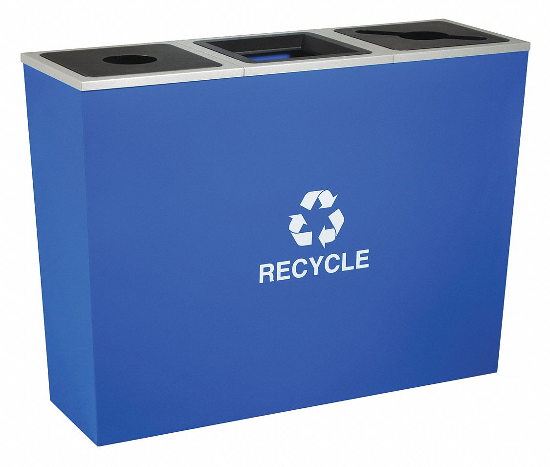 3-Sct Recycle, 54 gal, Blu, Slvr Trim, Liner