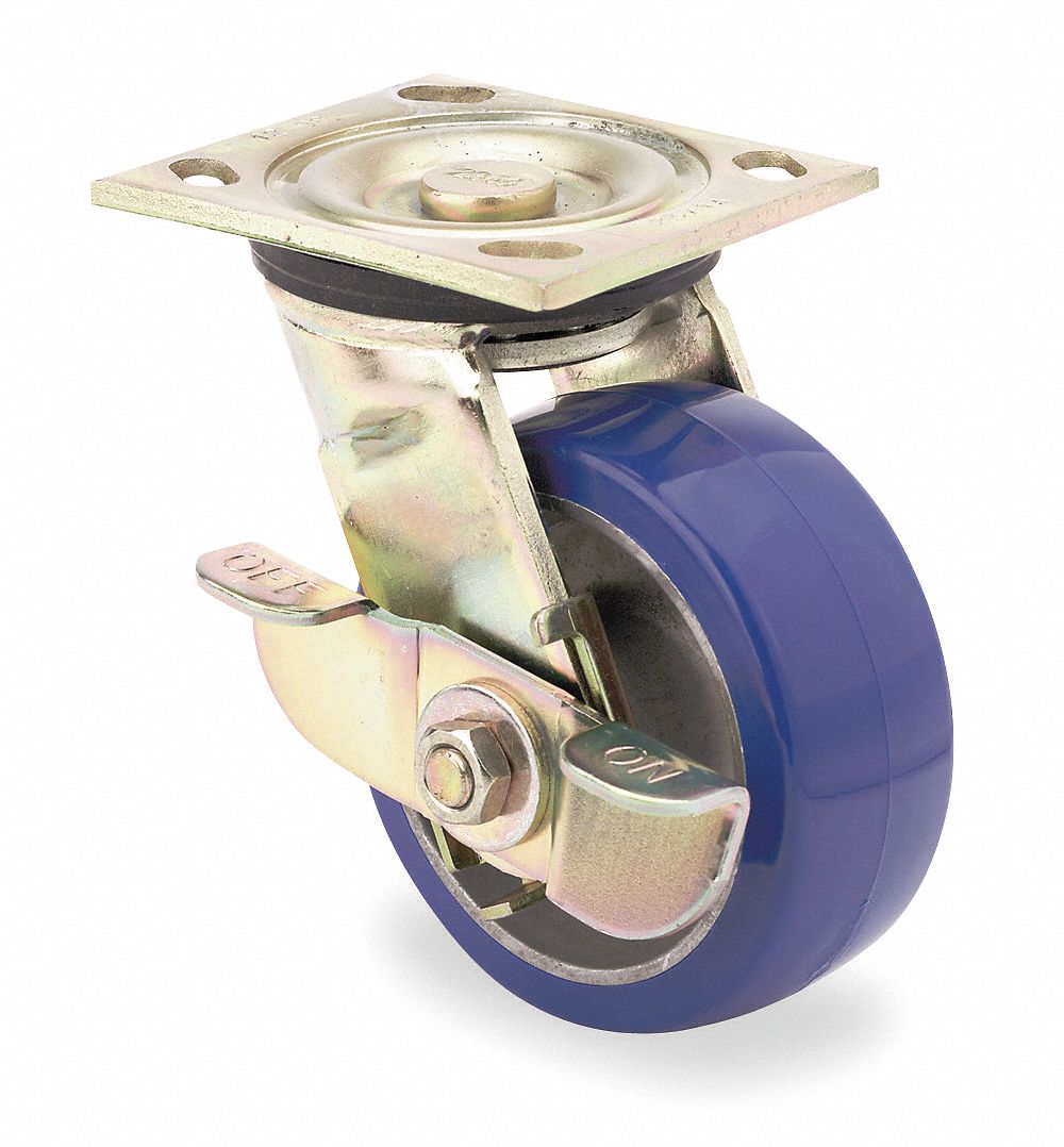 Swivel Plte Cstr w/Brke, 1200 lb, 6 In Dia