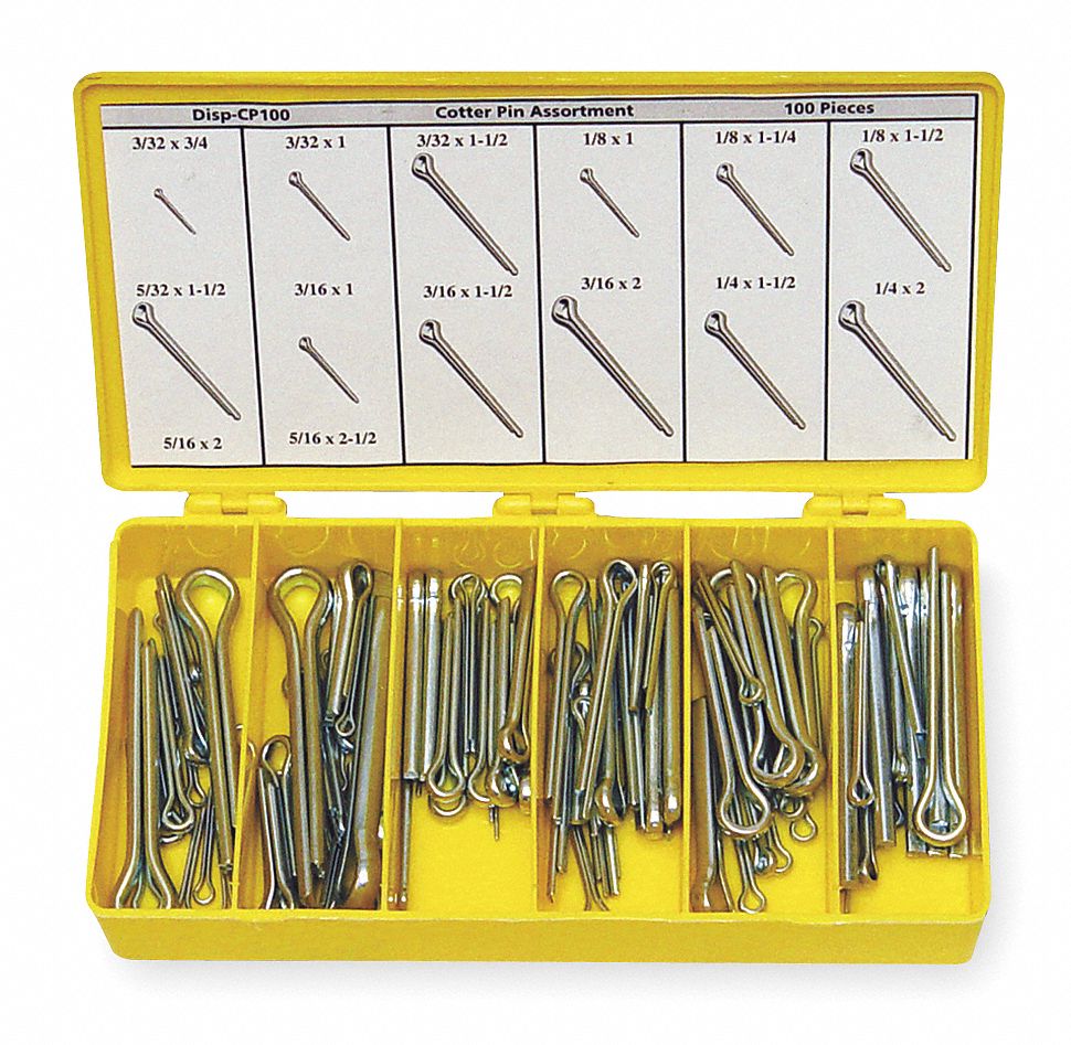 Cotter Pin Asst, LCS, Zinc, 550 Pcs, 7 Sizes