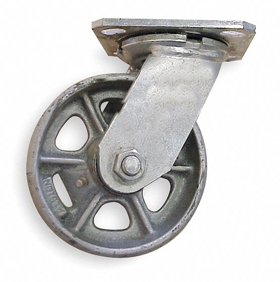 Swivel Plate Caster, 1250 lb, 8 In Dia
