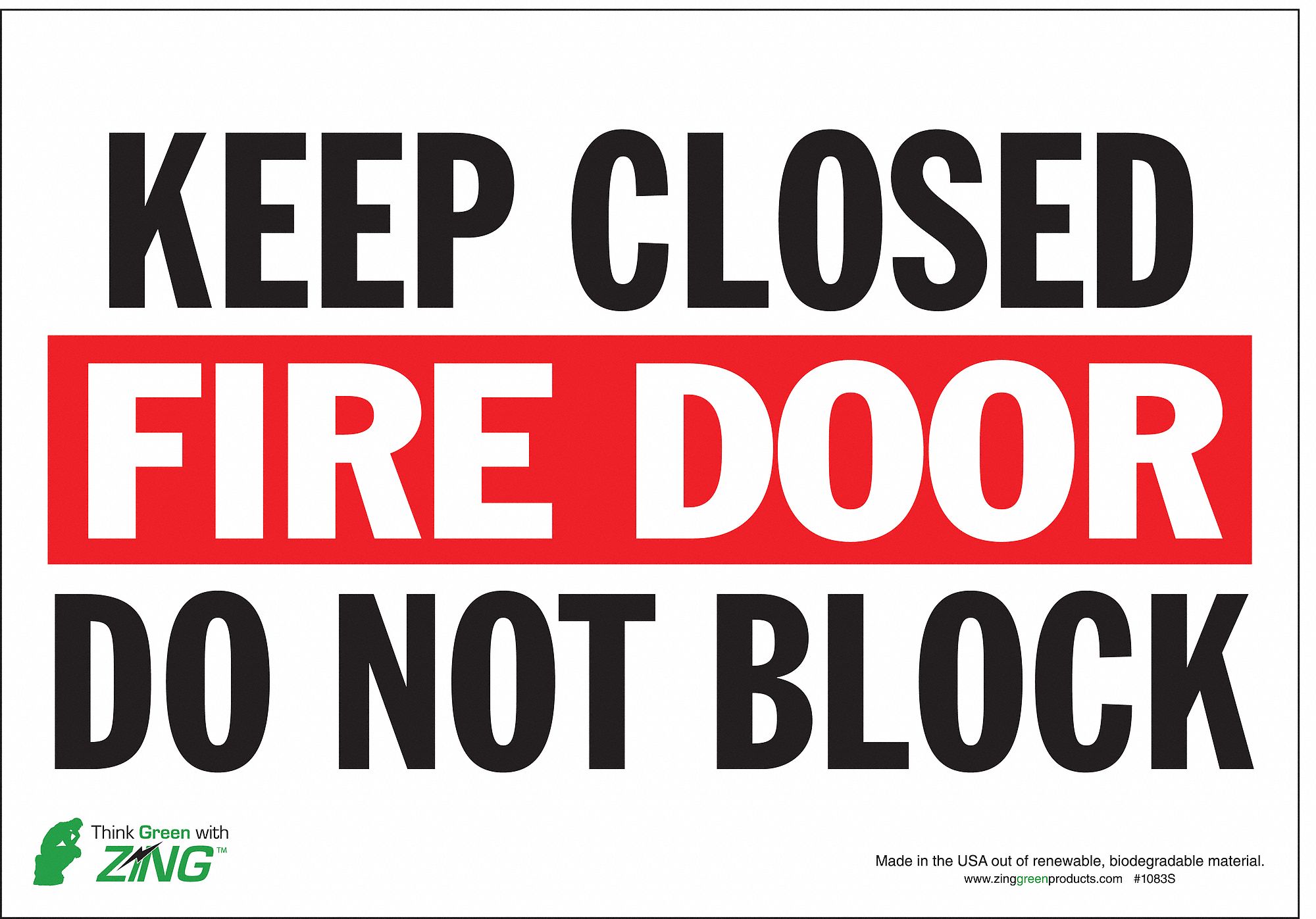 Fire Door Sign, 7 x 10In, R and BK/WHT, ENG