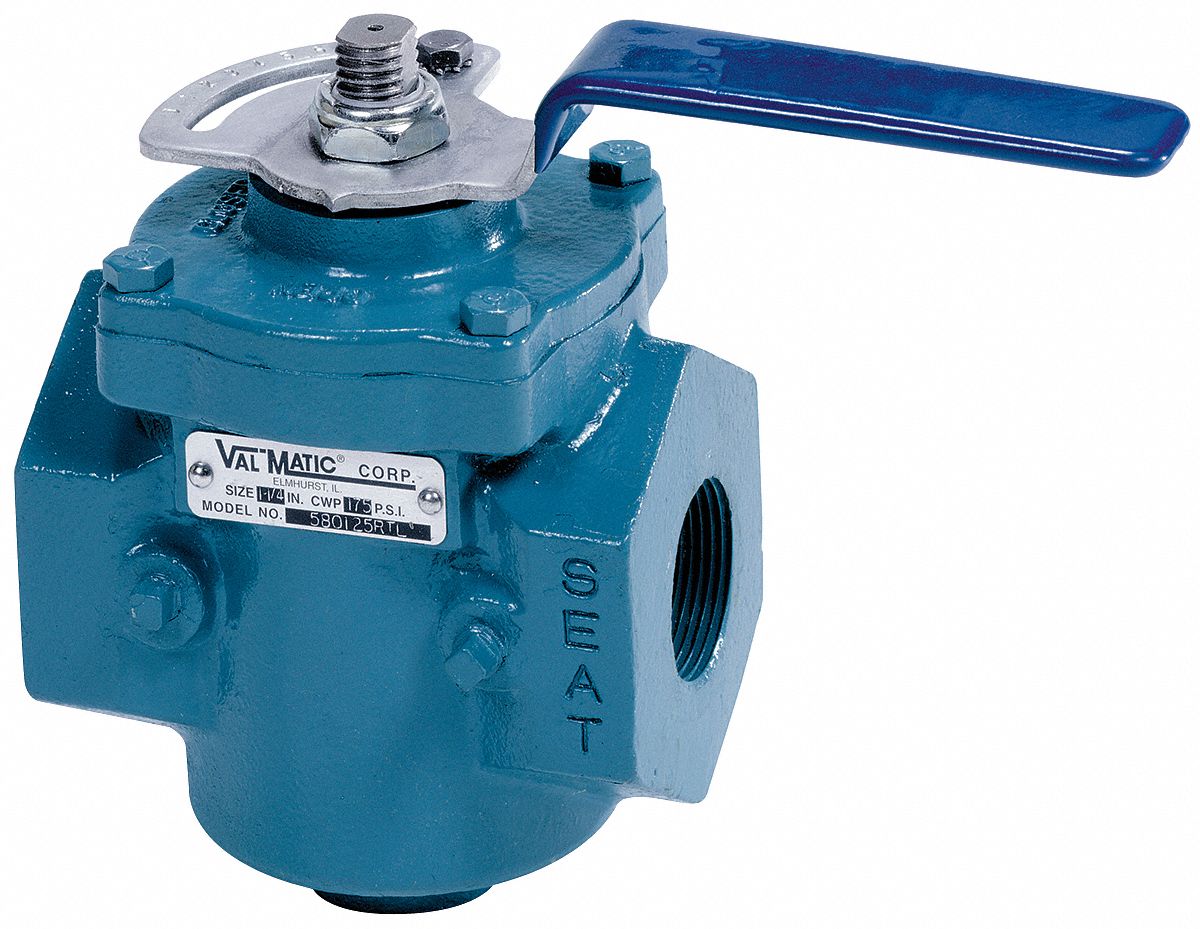 Plug Valve, 1/2 In, Lever Operated, CI