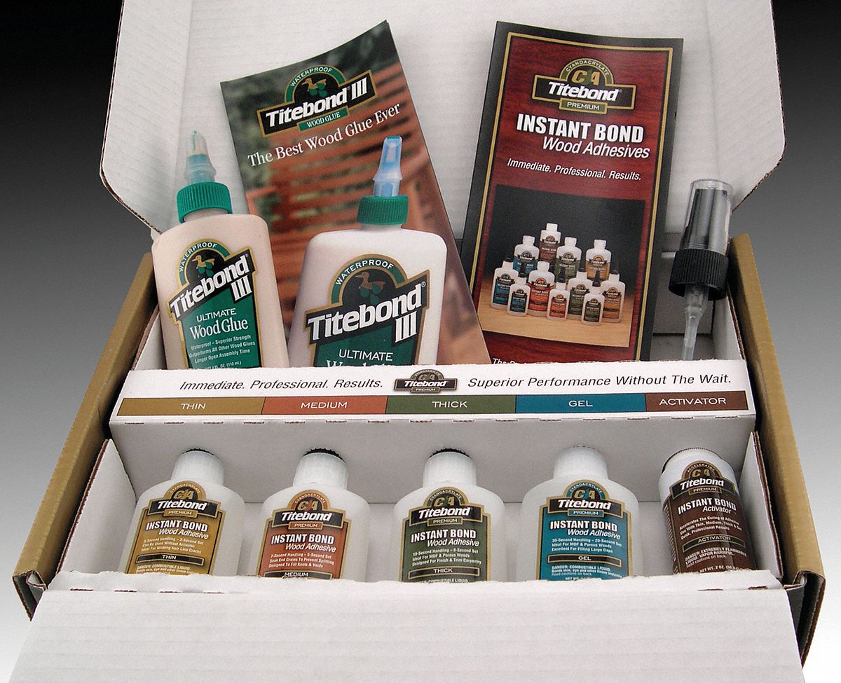 Wood Adhesive Kit, Instant Bond, 6 Items