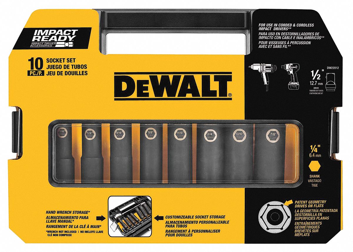 Drive Socket Set, 1/2 In, 10 Pcs