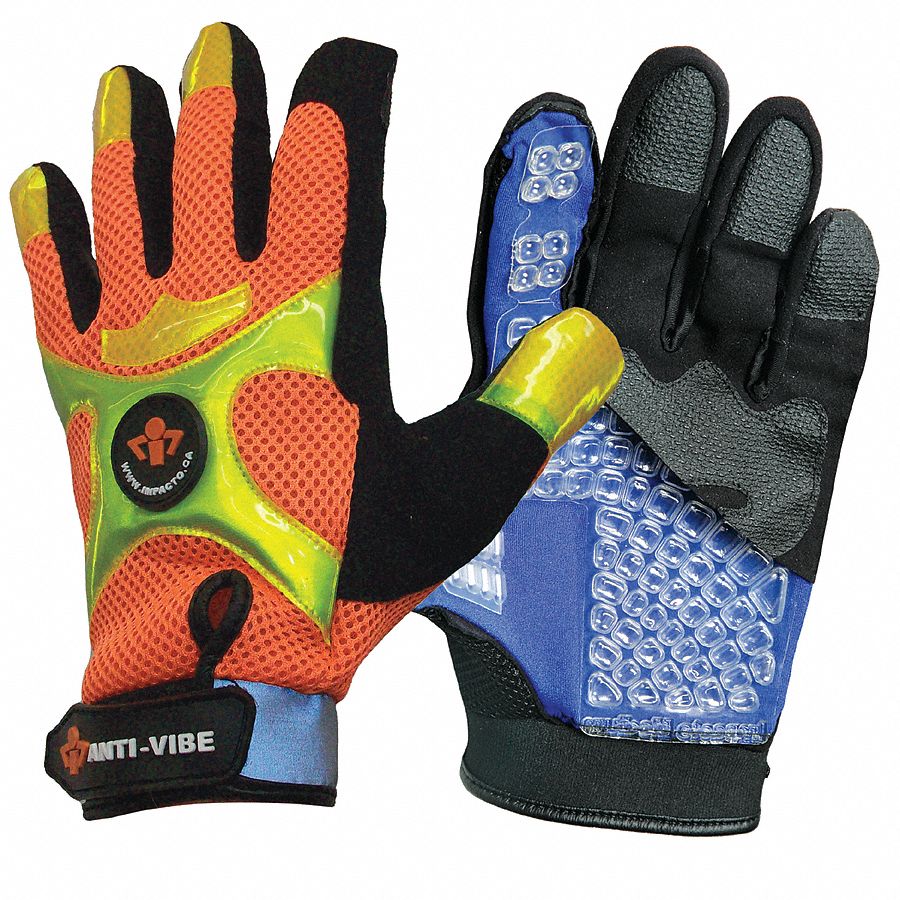 Anti-Vibration Gloves, L, Black/ Orange, PR