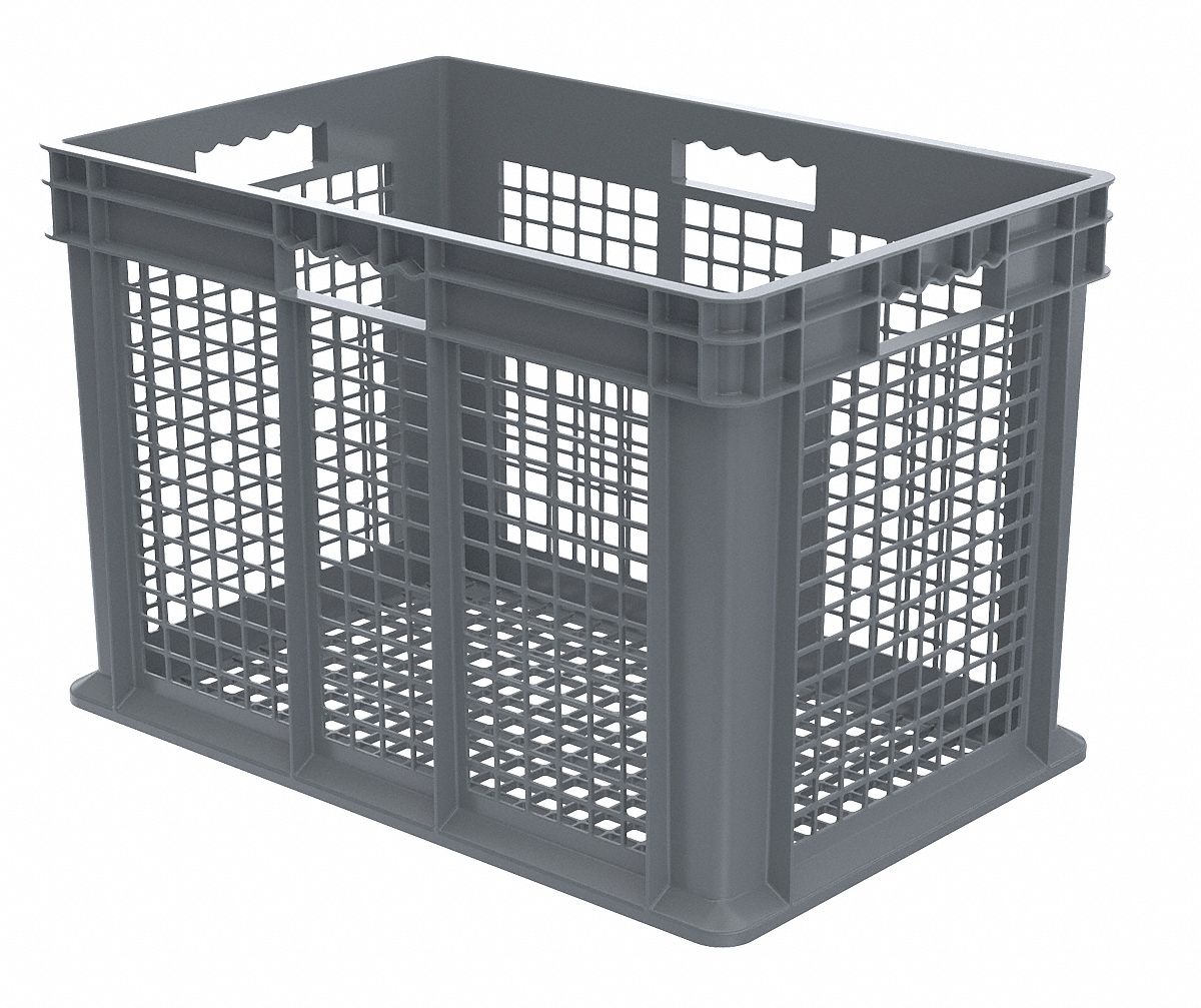 Container, Mesh Side/Base, 3.49 cu ft, Gry