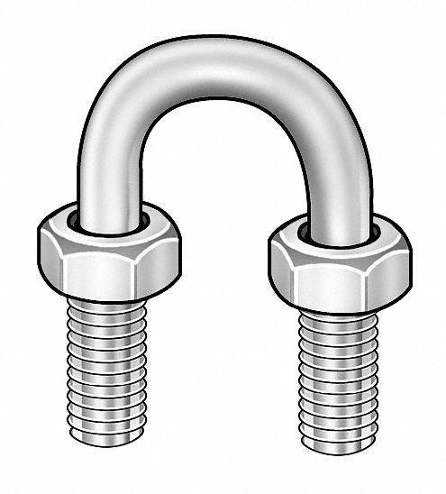 U Bolt, Zinc, 1/4-20, Pipe 1 1/2, Pk50