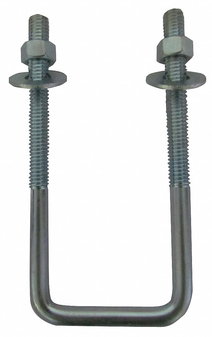 U Bolt, Square, Low Stl, Zinc, 3/8-16
