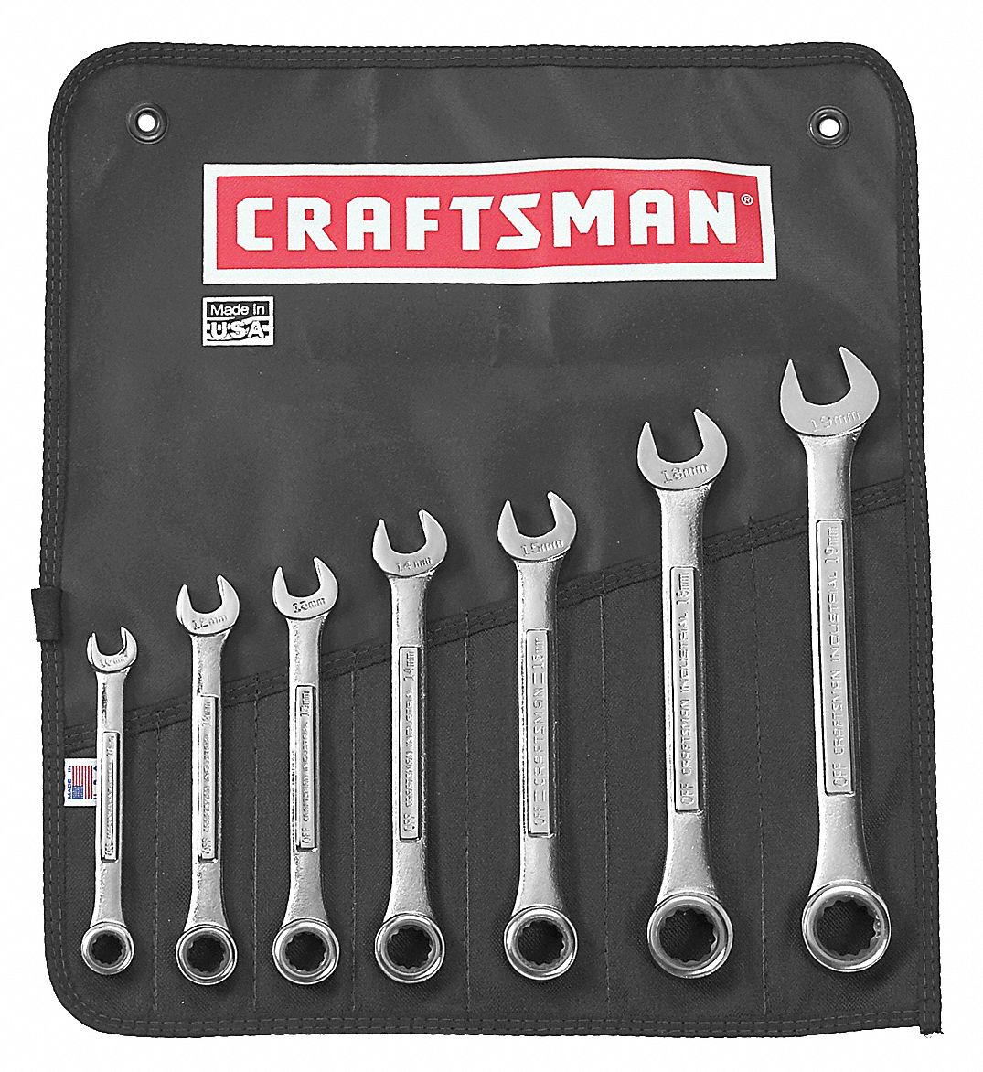 Ratcheting Wrench Set, Metric, 12 pt., 7 PC