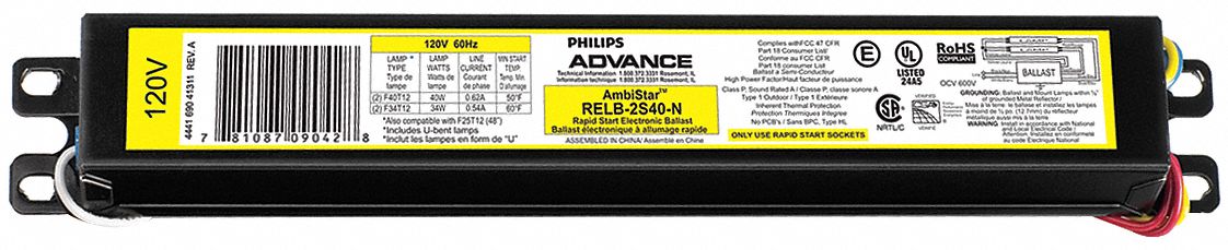 Electronic Ballast, T12 Lamps, 120V