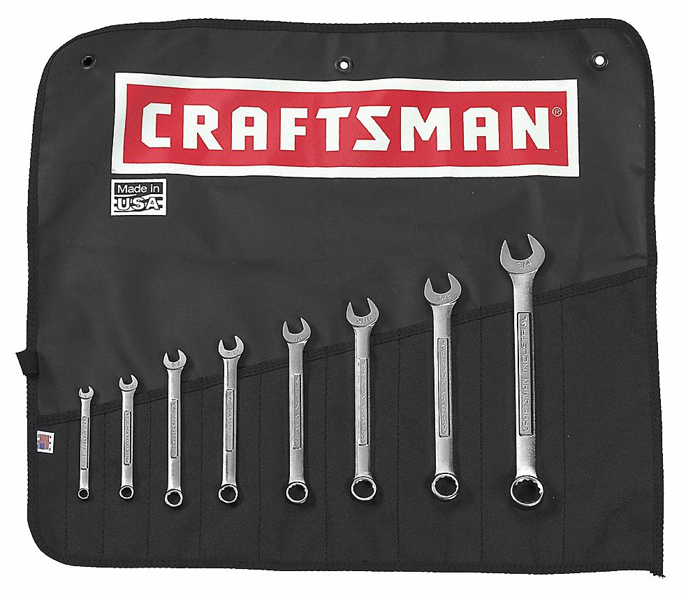 Combo Wrench Set, Satin, 1/4-3/4 in., 8 Pc