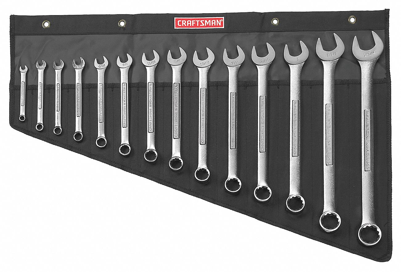 Combo Wrench Set, Satin, 5/16-1-1/4in, 14Pc
