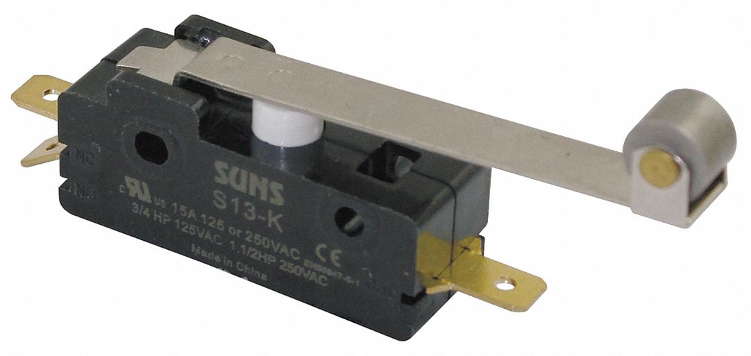 Snap Switch, 15A, SPDT, Hinge Roller Lever