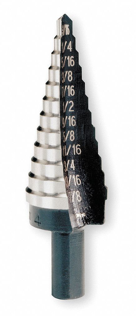 HSS Step Drill Bit, 3/16-7/8 In, Step 1/16