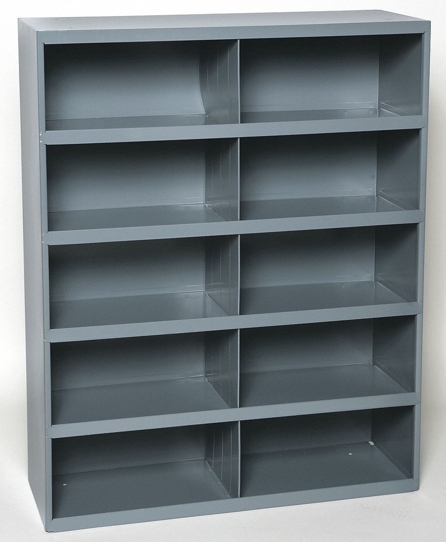 Bin Storage Unit, 10 Bins, Gray, Steel