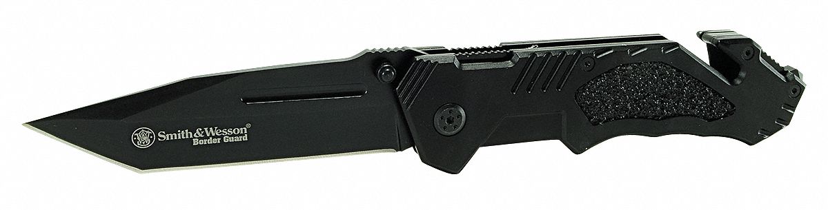 Folding Knife, Tanto, 5.6 In, SS, Smooth, Blk