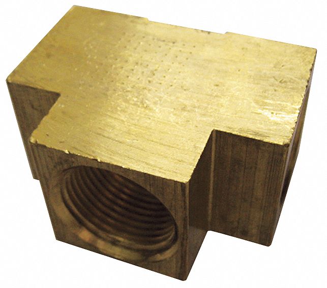 Female Tee, Brass, Brass, 1/4 In, PK 10