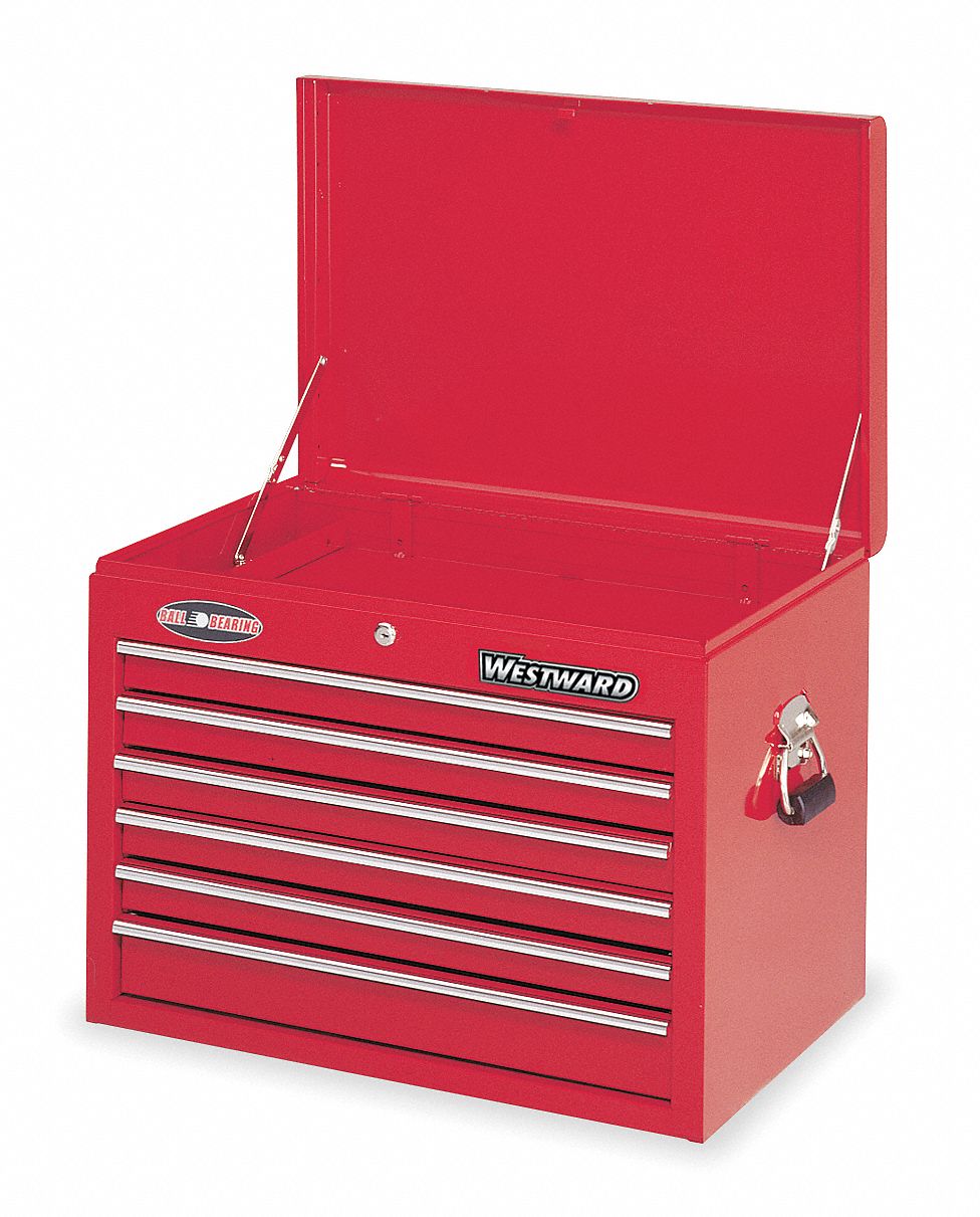 Tool Chest, 6 Drawer, Red, Ball Bearing