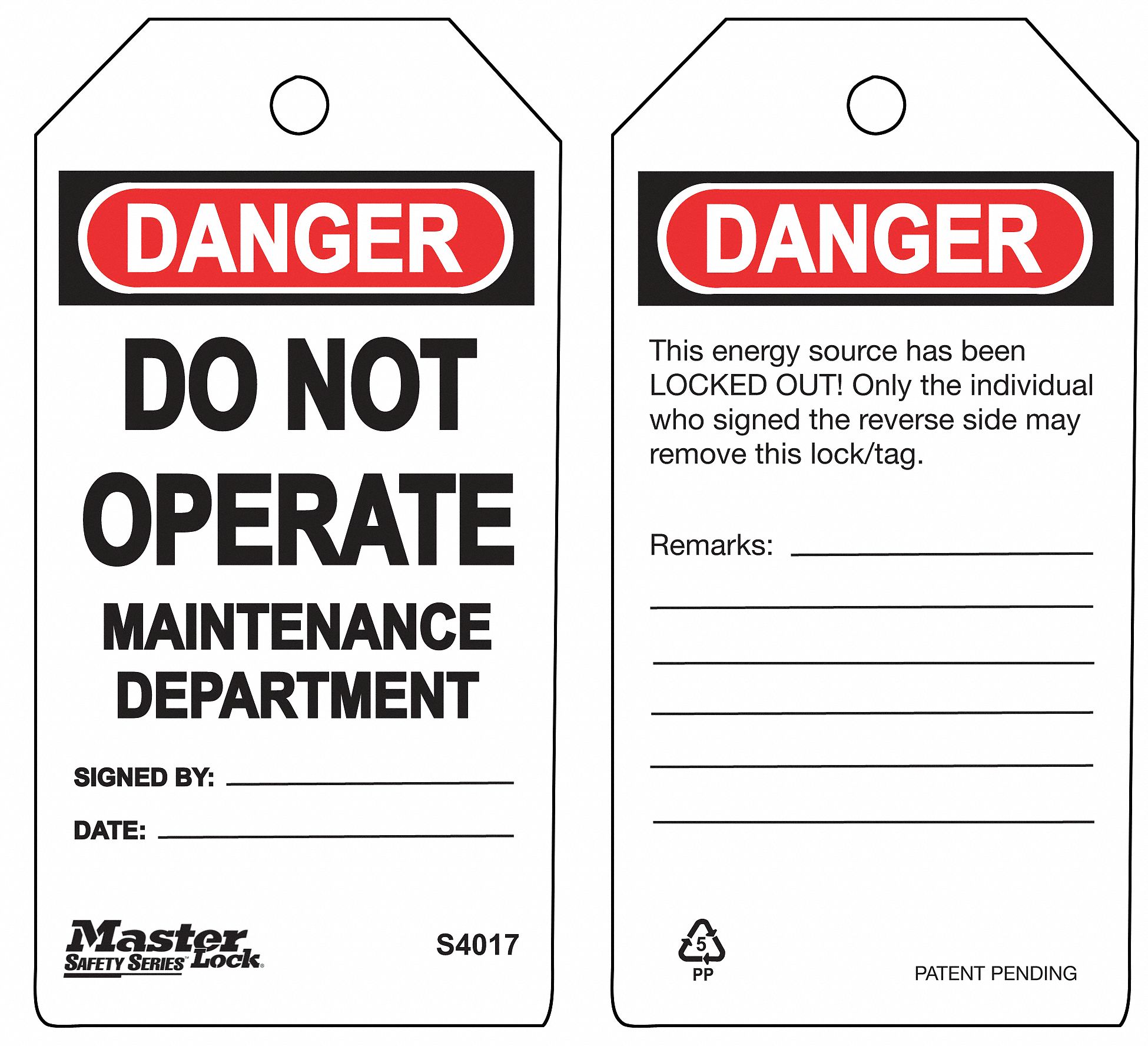 Danger Tag, 5-3/4 x 3 In, Bk and R/Wht, PK6