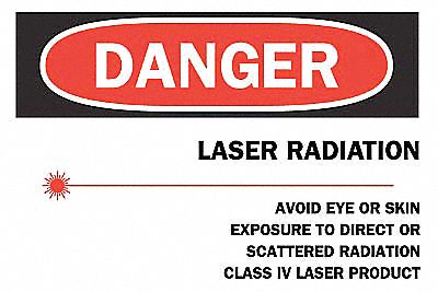 Danger Laser Sign, 7 x 10In, R and BK/WHT