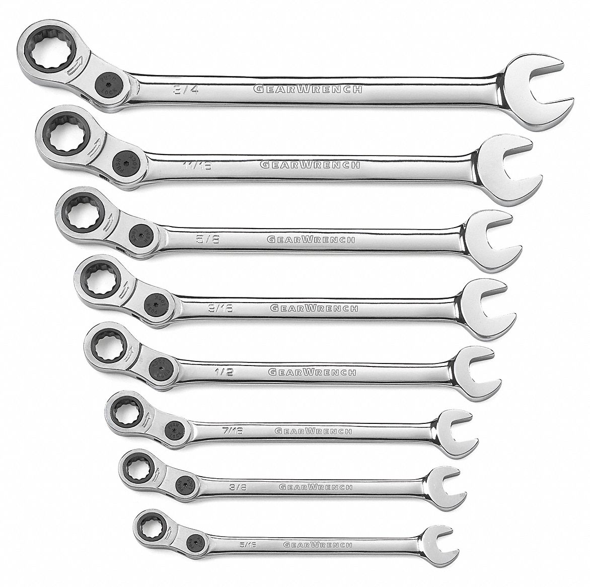 Ratcheting Wrench Set, SAE, 12 pt., 8 PC