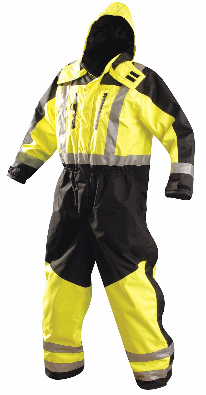 1 Piece Coverall Rainsuit, Black/Ylw, 2XL