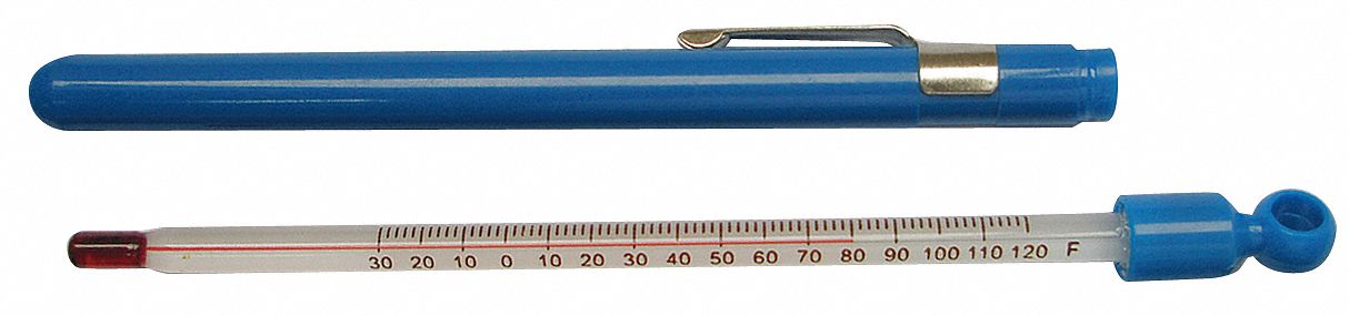 Glass Pocket Thermometer, -30 to 120F