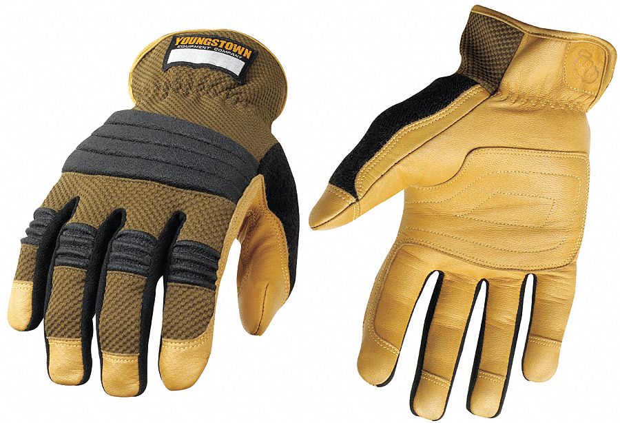 Mechanics Gloves, Tan/Green, L, PR