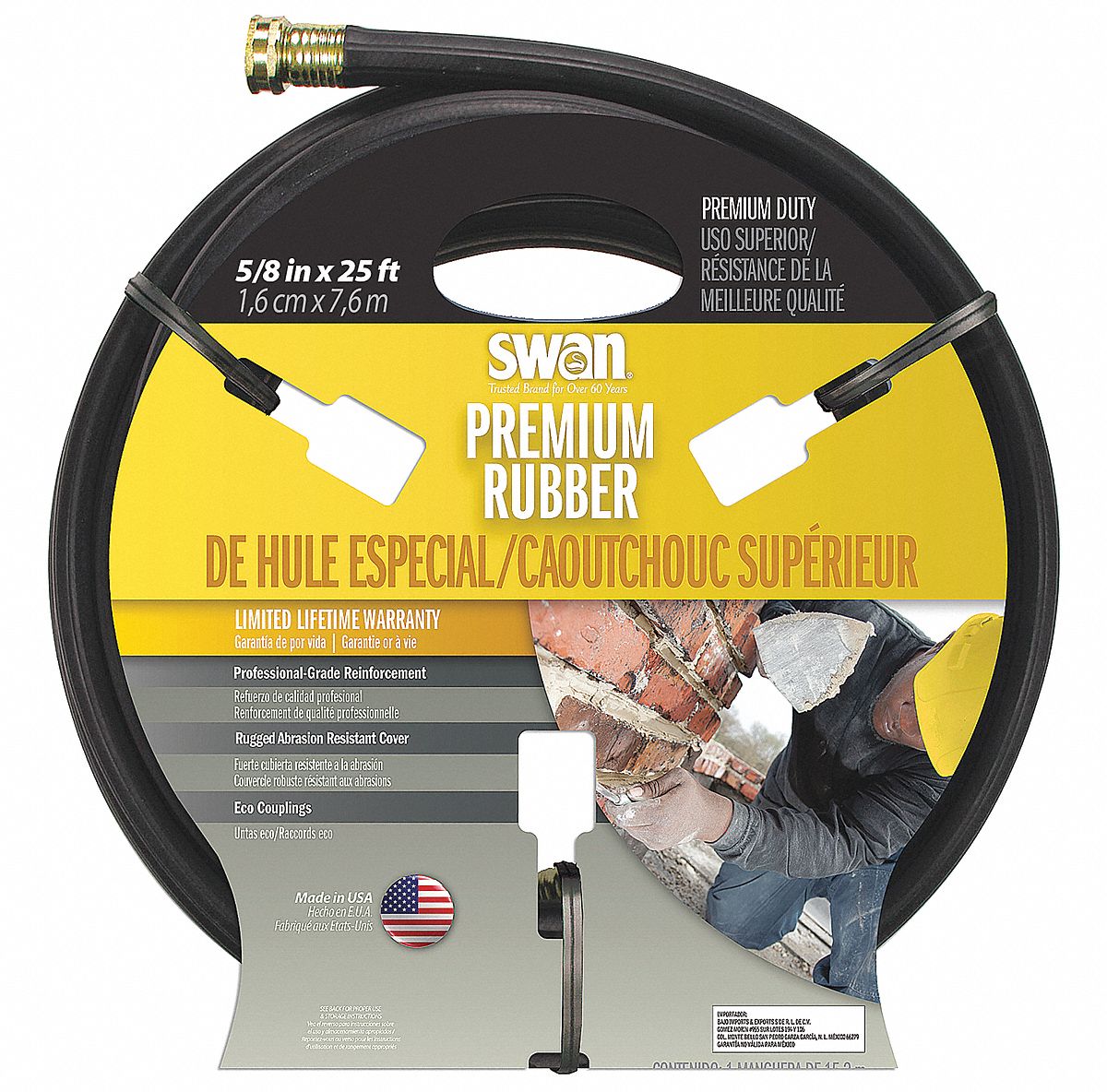 Water Hose, Rnfrcd Rubr, 5/8 In ID, 25 ft L