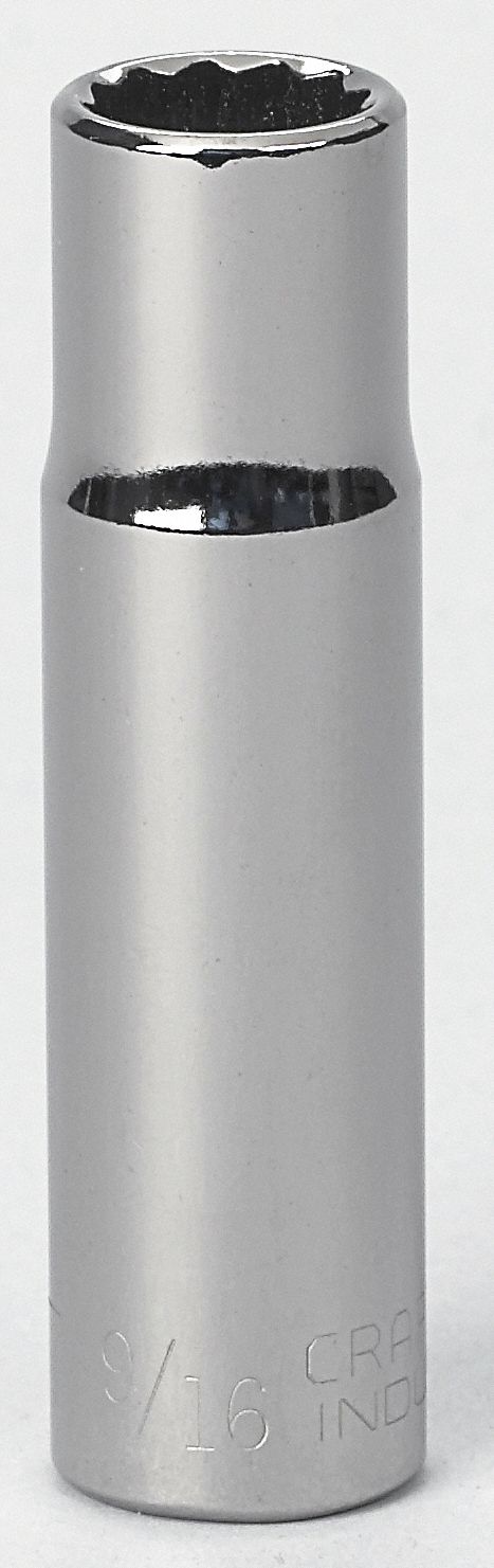 Socket, Deep, 1/2 Dr, 12 Pt, 9/16 In, Chrome