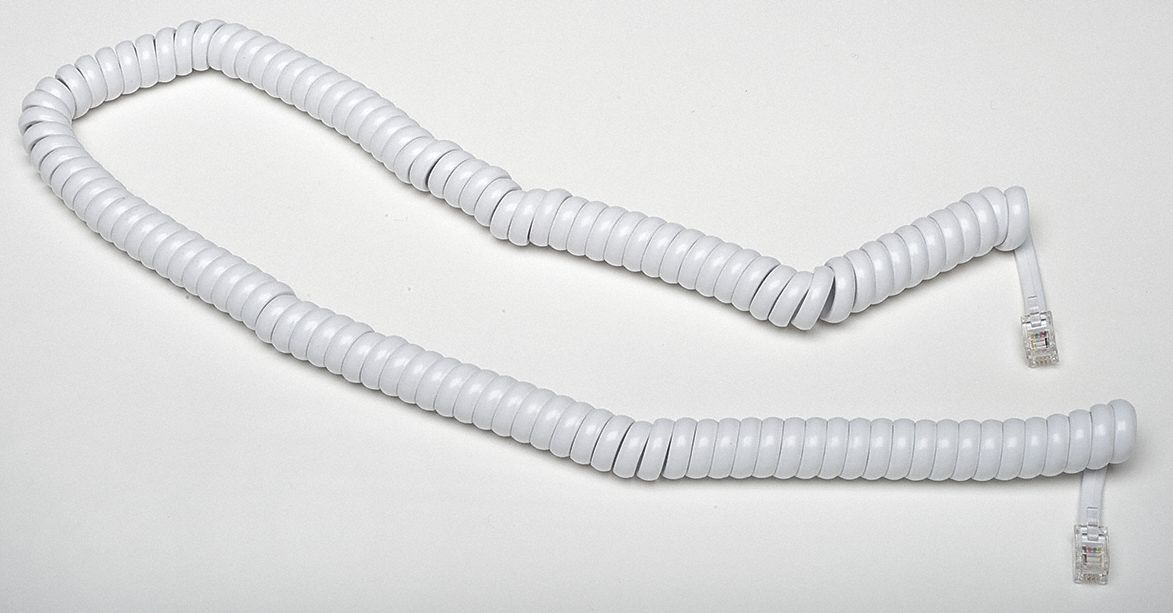Telephone Cord, Handset, Coiled, White, 25 ft.