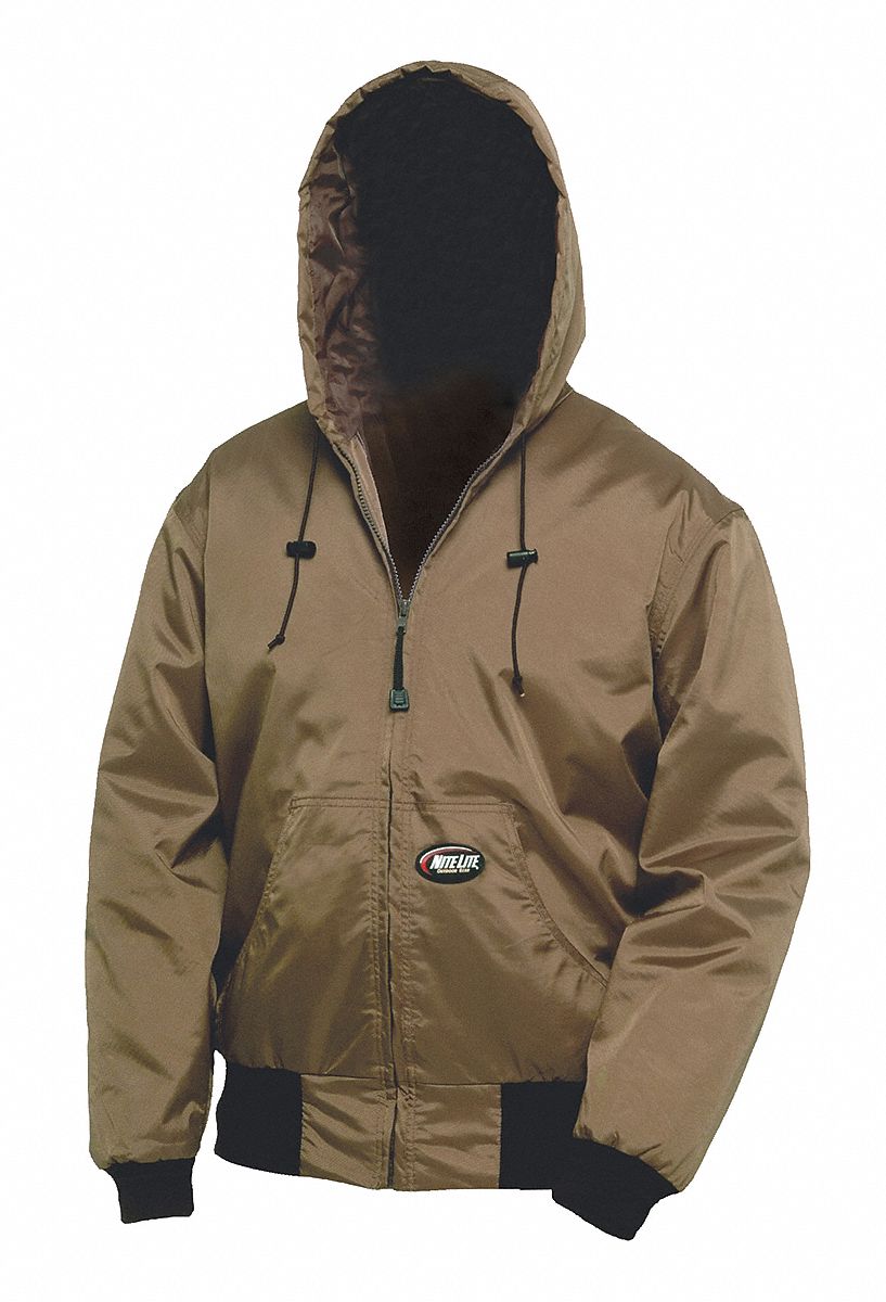 Hooded Jacket, 2XL, Brown, Zipper