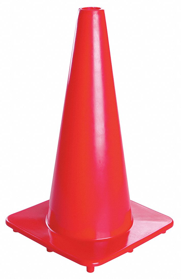 Traffic Cone, 18In, Fluorescent Red/Orange