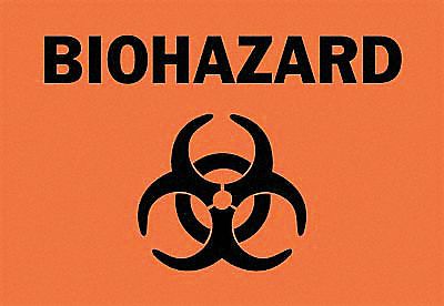 Biohazard Sign, 7 x 10In, BK/ORN, SYM, SURF