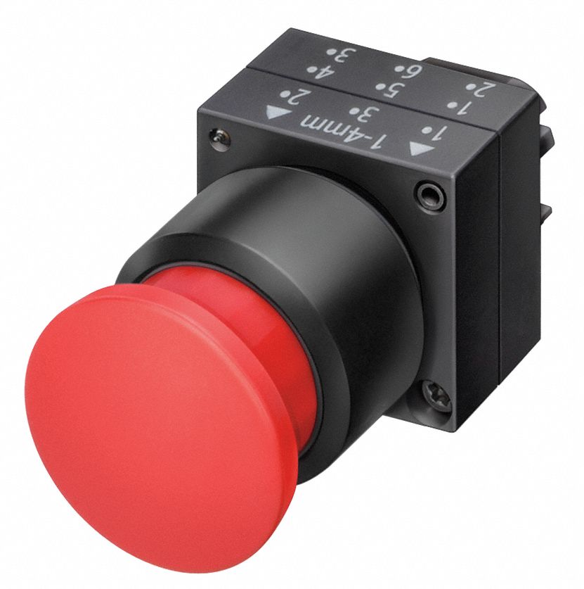 Pushbutton, Non-Ill, Mom, Mush., 22mm, PL, Red