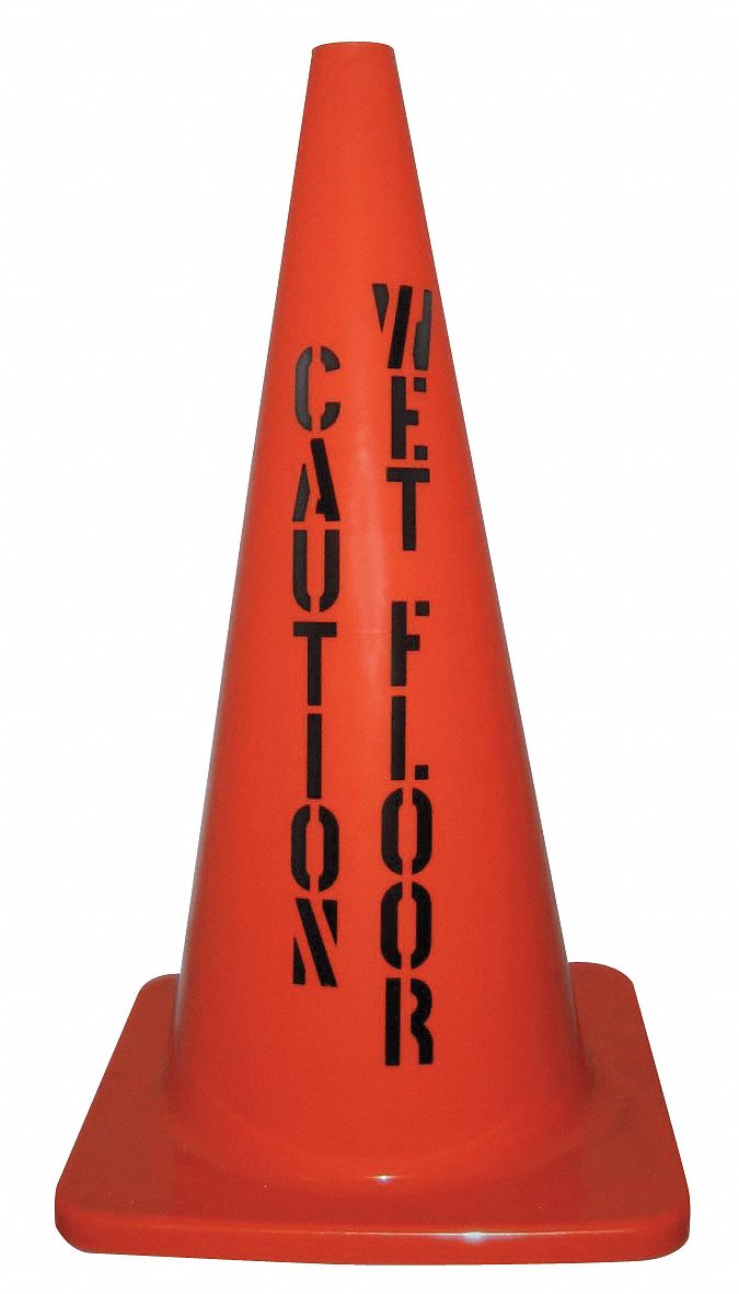Caution Wet Floor, PVC Cone, Orange, 18 In