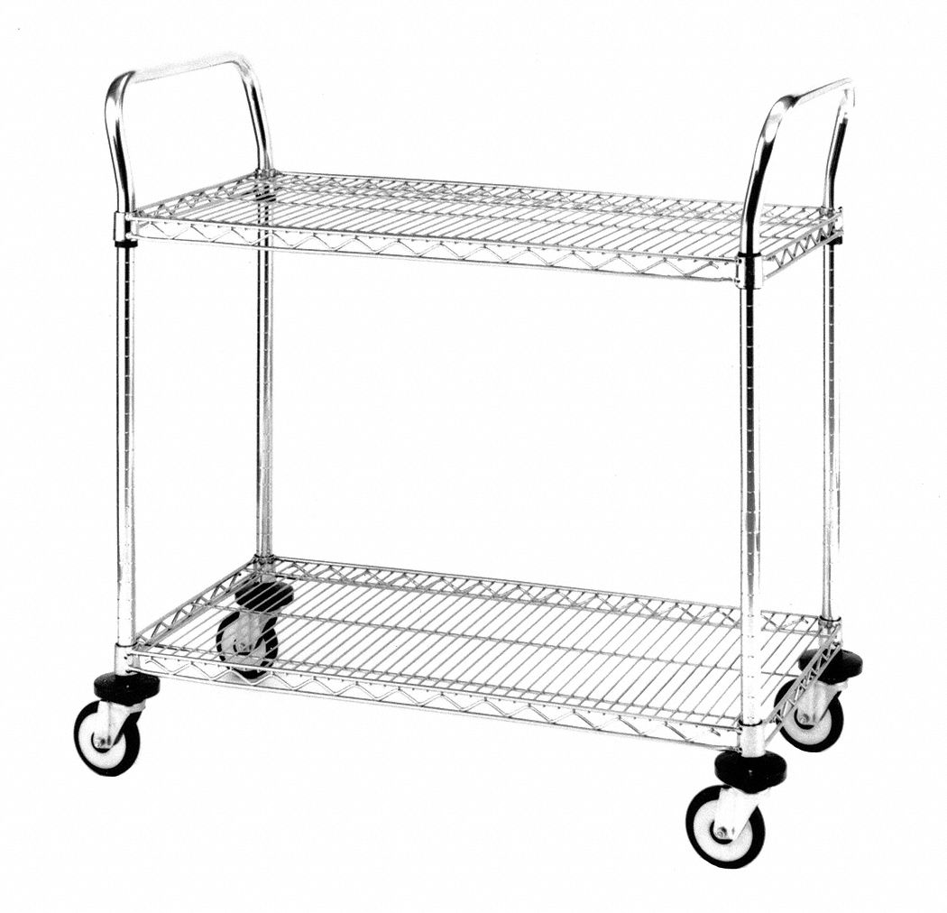 Utility Cart, SS, 2 Wire Shelves, 24Wx36L