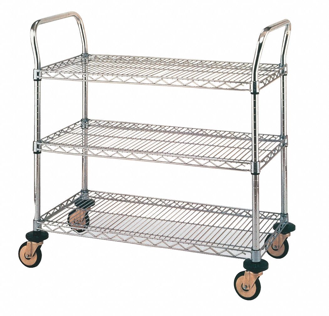 Utility Cart, SS, 3 Wire Shelves, 24Wx36L