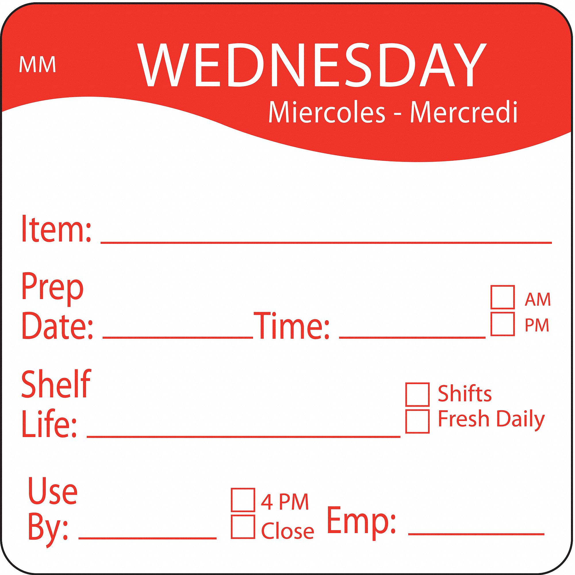 Day-of-The-Week Label, 3-1/7 In. W, PK 500