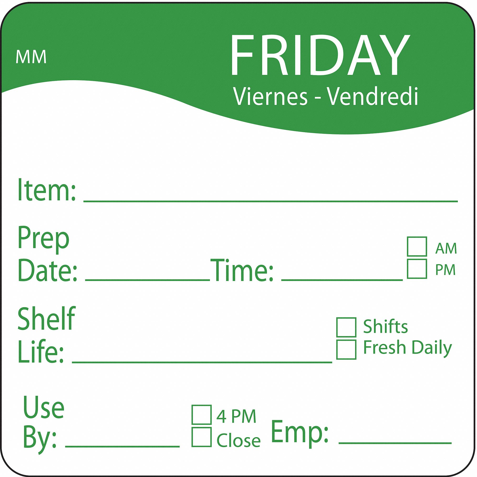 Day-of-The-Week Label, 3 In. W, PK 500